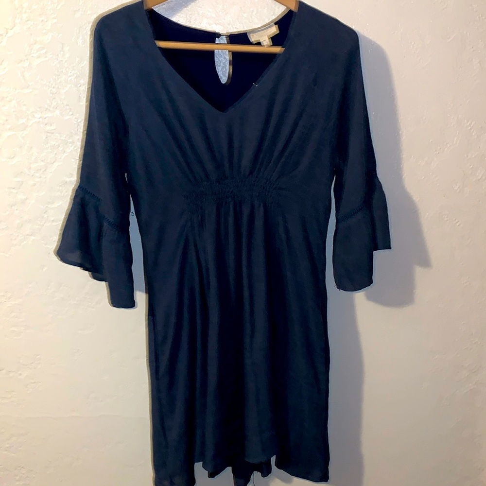 NWT Crescent Blue Boho Dress Empire Waist Bell Sleeve Coastal Grandma Minimalist